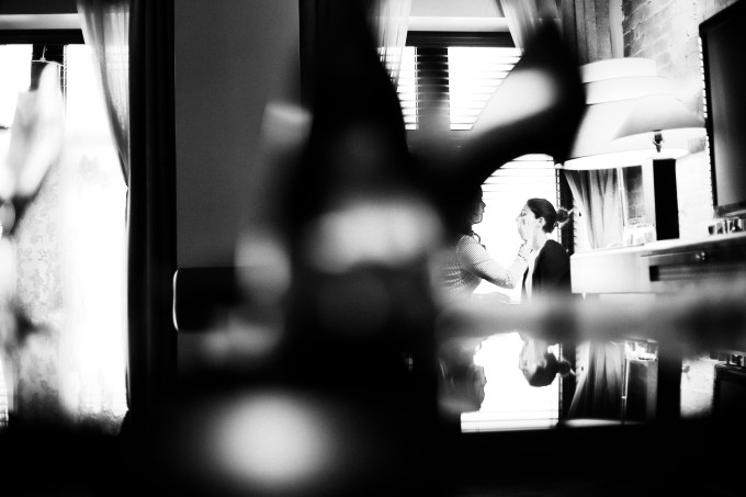 B&W bride prepping