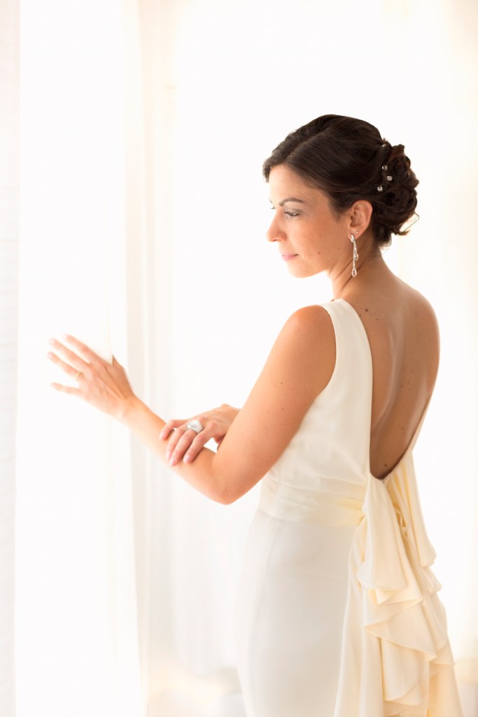 bride looking out window