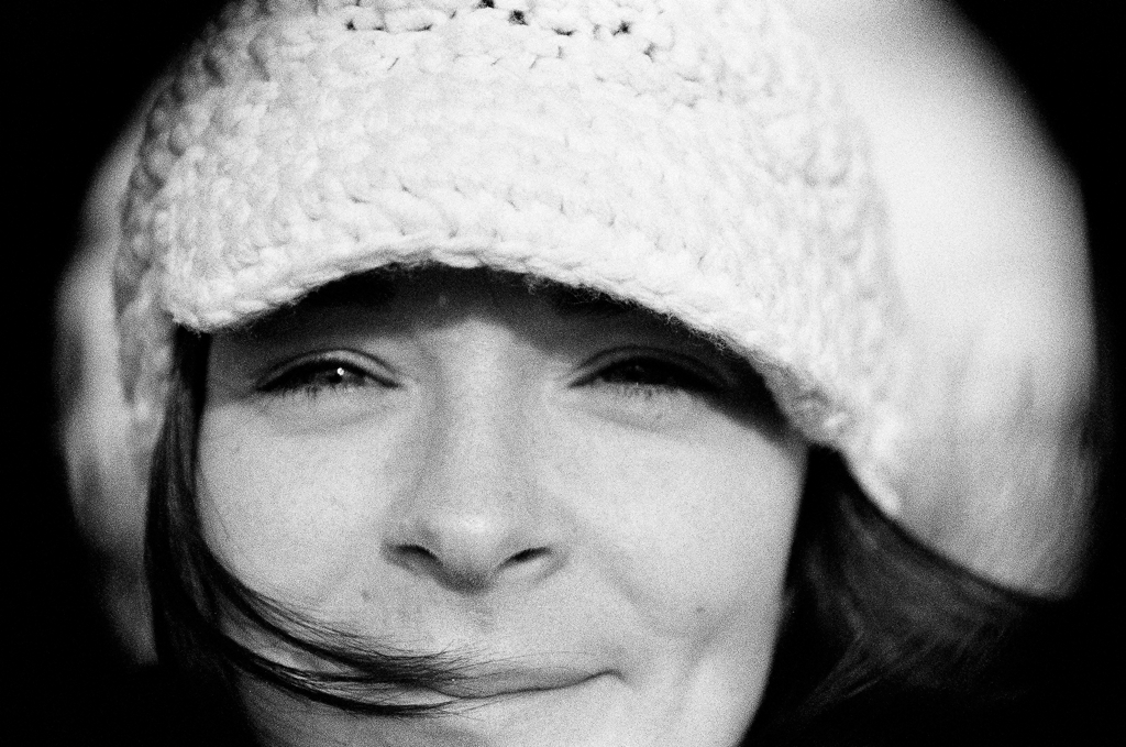 B&W close up portrait - film camera